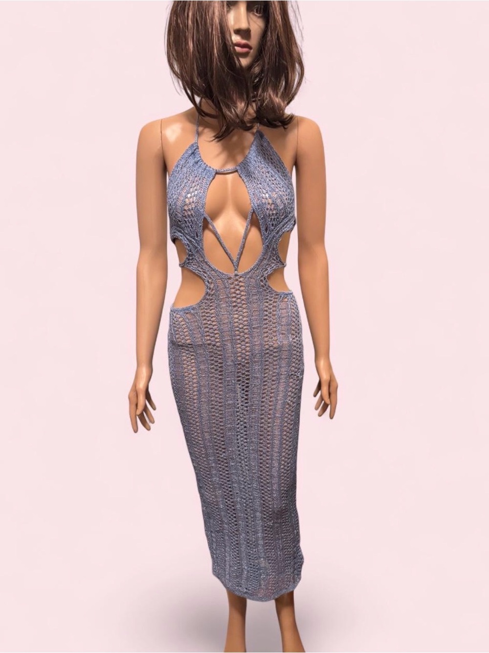 PrettyLittleThing Crochet Cutout Midi Dress - Lavender Blue